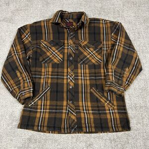 Five Brothers Flannel Shirt Jacket Mens Large Black Brown Lined Pockets Outdoor